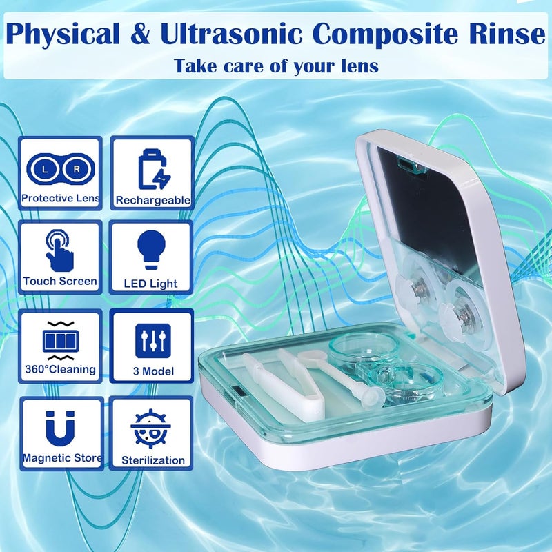 eagosion Contact Lens Cleaner Machine EV Pro, Portable Physical Technology Deep Clean with LED Light Tweezer Soak Case Kit, Magnetic Cleaning Slot USB Charger for Long-Term Lens/Colored Lens/Soft Lens - Image 2